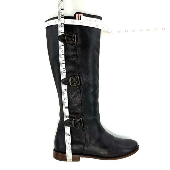 Frye Black Tall Boots Size 6.5 Leather Round Toe Low Block Heel Pull-On Style - Picture 8 of 15